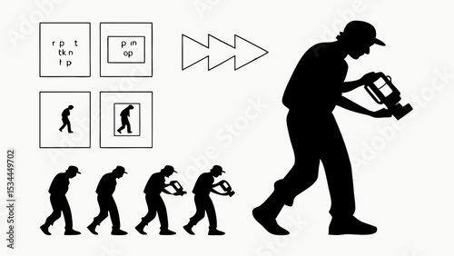Evolution Transformation Process Black White Graphic Silhouette Illustration Photographer Videographer Data Creation