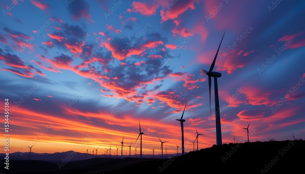 Obraz premium a tranquil scene of a wind farm during sunset