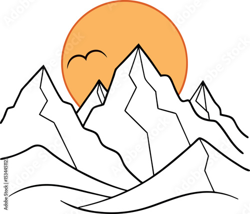 Mountain Scenery with Rising Sun Sketch