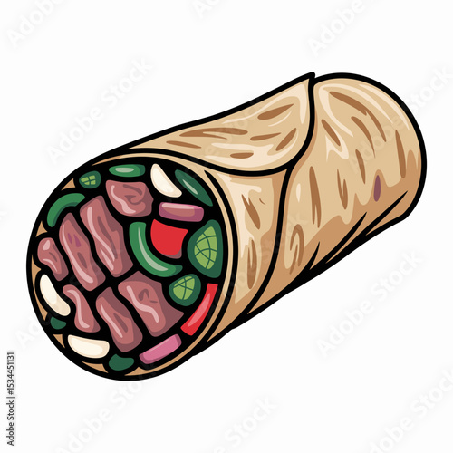 Shawarma Wrap Illustration – Juicy Meat with Fresh Veggies