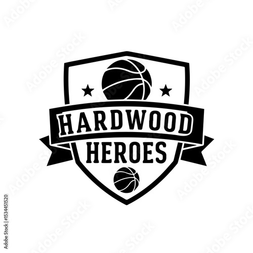 Hardwood Heroes Basketball T-Shirt Design Black Vector – Sports Team Graphic
