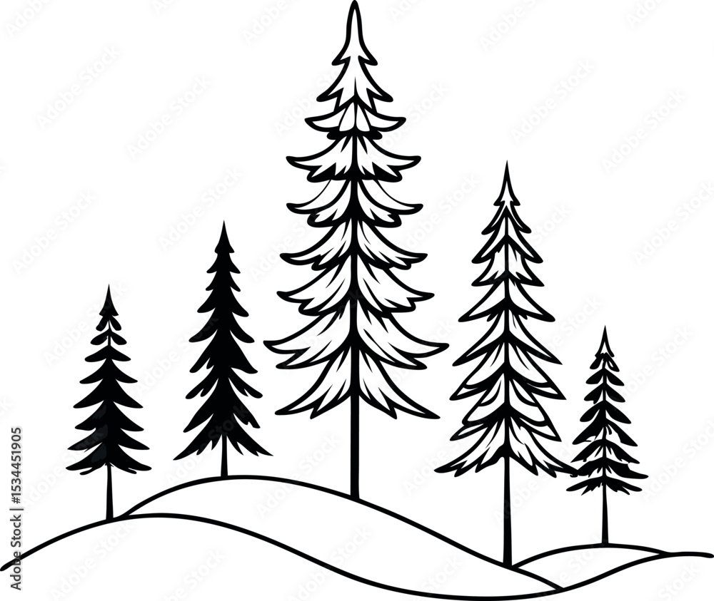 Obraz premium Pine Leaf Tree Silhouette Line Art