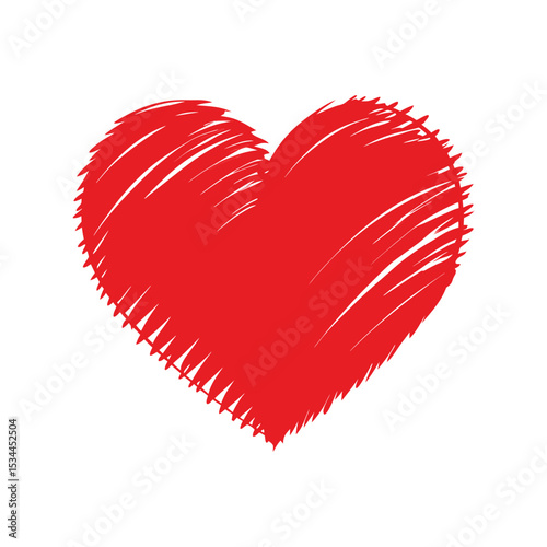 Red Love Heart Rough Strokes Clipart Vector Illustration – Hand Drawn Romantic Symbol, Grunge Style