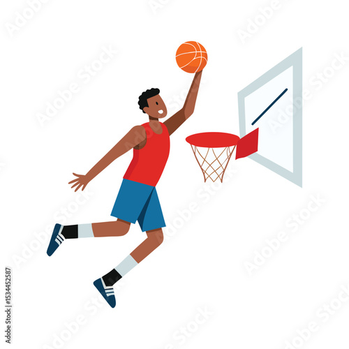 Basketball player slam dunk scoring silhouette isolated on white background