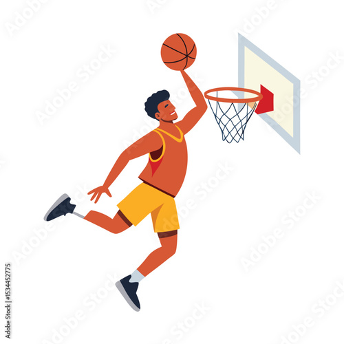 Basketball player slam dunk scoring silhouette isolated on white background