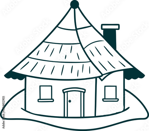 Country House Thatched Roof Drawing