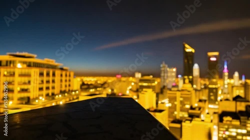 Rooftop evening city lights urban view