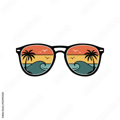 Good Vibes Only Summer T-Shirt Design Vector – Retro Sunglass, Palm Tree, Sunset, Wave, Beach Vacation Art
