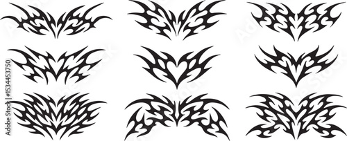 y2k neo tribal sigilism tatto pack. Flame shape in liquid mercury. abstract neo tribal cyber sigil gothic melted modern burn form, design element.