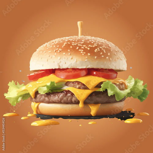 Juicy Double Cheeseburger with Melted Cheese and Fresh Lettuce, appetizing fast food photography