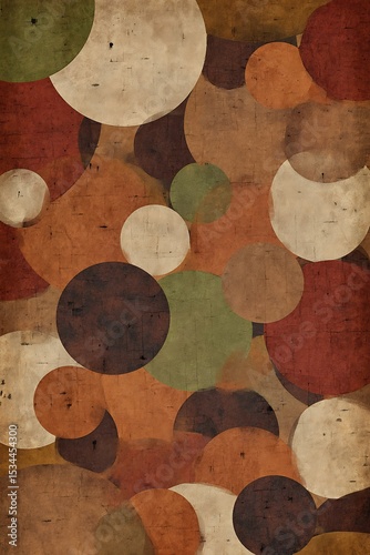Abstract design of overlapping circles in warm earth tones.