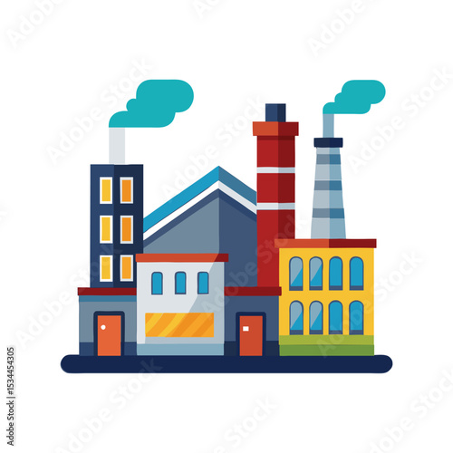 Factory Clipart Vector Illustration – Industrial Building Icon, Manufacturing Plant, Production Facility Graphic