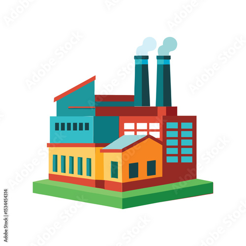 Factory Clipart Vector Illustration – Industrial Building Icon, Manufacturing Plant, Production Facility Graphic