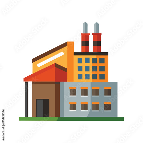 Factory Clipart Vector Illustration – Industrial Building Icon, Manufacturing Plant, Production Facility Graphic