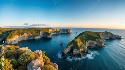 Serene coastal cliffs overlook turquoise waters