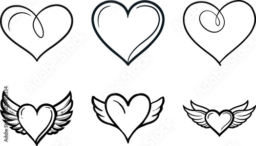 Doodle Heart Vector Silhouette Set – Hand Drawn Love Symbol Collection, Cute Sketch Icon, Romantic Art