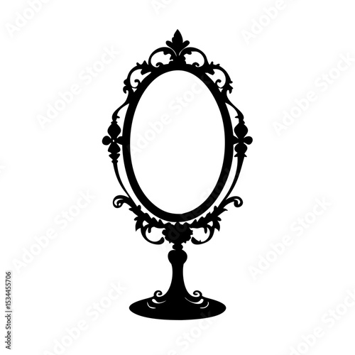 Elegant Vintage Oval Mirror Silhouette Clipart – Antique Decorative Vanity Frame Art for Design, Crafts & Print Projects