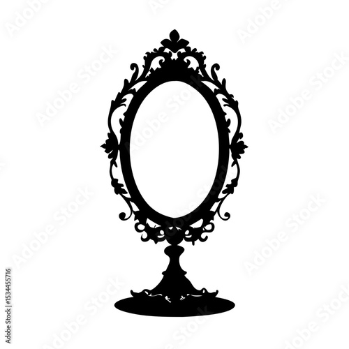Elegant Vintage Oval Mirror Silhouette Clipart – Antique Decorative Vanity Frame Art for Design, Crafts & Print Projects