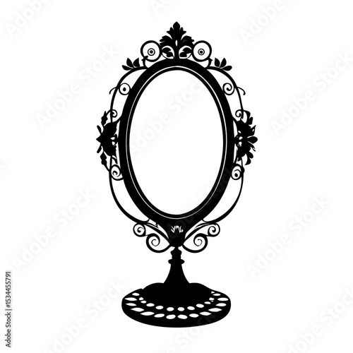 Elegant Vintage Oval Mirror Silhouette Clipart – Antique Decorative Vanity Frame Art for Design, Crafts & Print Projects