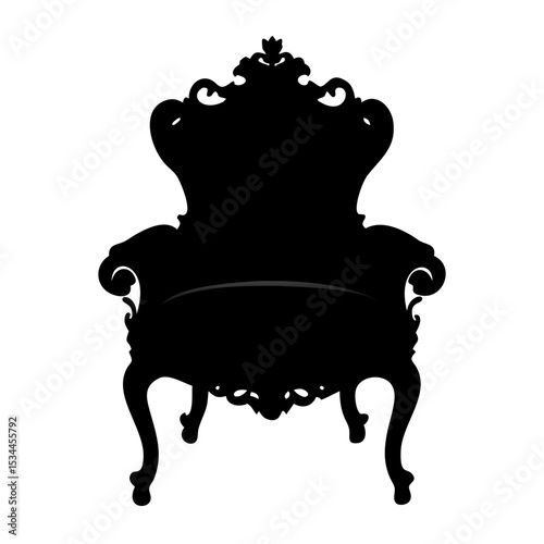Royal Vintage Armchair Silhouette Clipart – Ornate Baroque Throne Chair Art for Design, Crafts & Printables