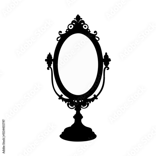 Elegant Vintage Oval Mirror Silhouette Clipart – Antique Decorative Vanity Frame Art for Design, Crafts & Print Projects