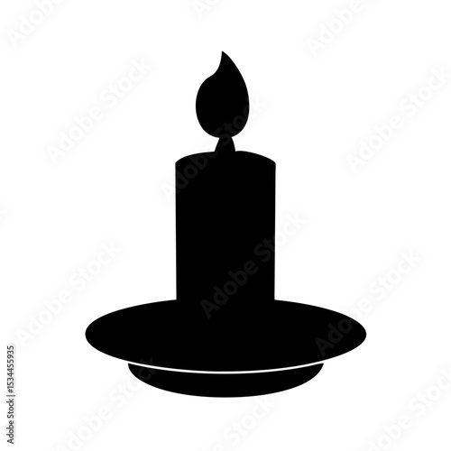 Candle Silhouette Icon – Burning Wax Candle Vector, Black Flame Symbol Clipart, Simple Candlelight Illustration, Minimal Spiritual Decor, Romantic Firelight Graphic for Meditation or Ceremony