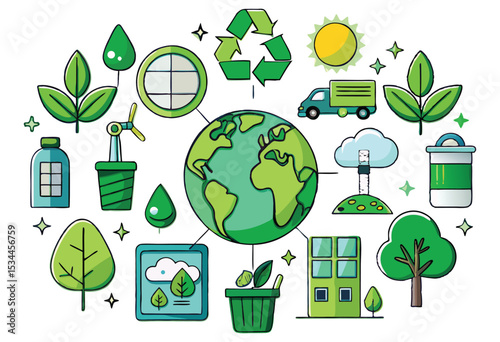 Go green sustainable living and environmental icons