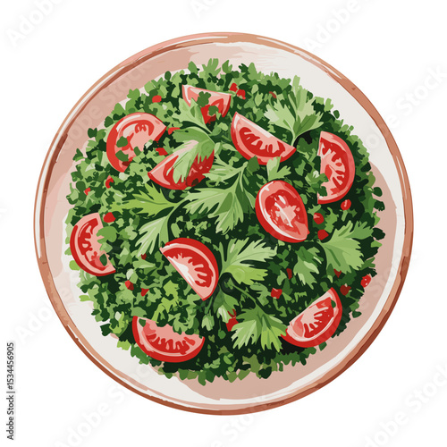 Fresh Tabbouleh Salad with Parsley and Tomato Wedges