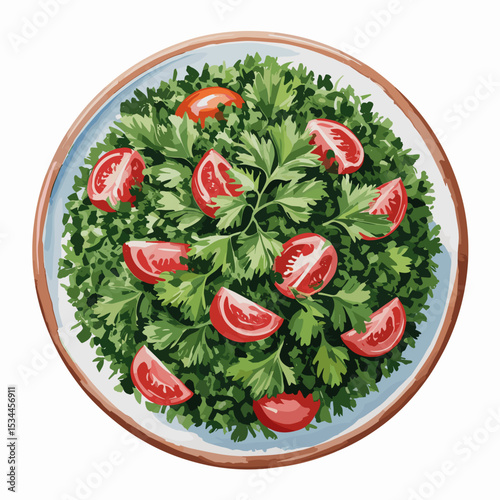 Fresh Tabbouleh Salad with Parsley and Tomato Wedges