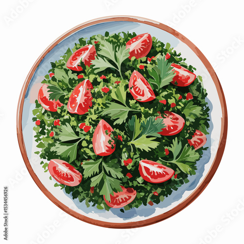 Fresh Tabbouleh Salad with Parsley and Tomato Wedges