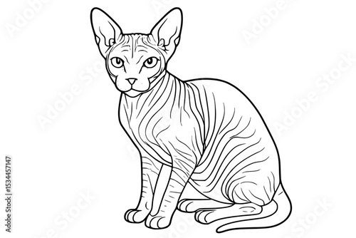 Sphynx Cat Sitting Line Art