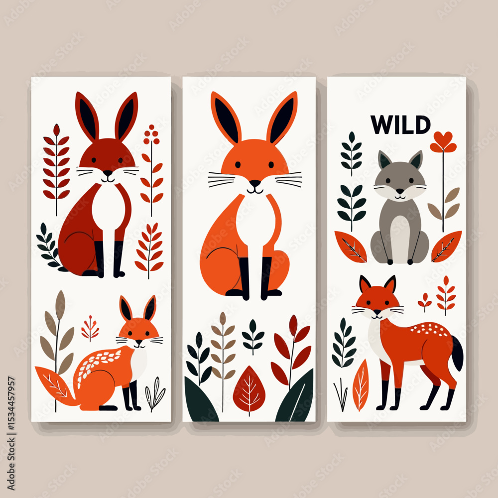 Fototapeta premium Fox Art Prints-Woodland Animal Wall Decor-Modern Scandinavian Style-Cute Fox Illustrations-Kids Room Art-Nursery Wall Art-Wild Animal Theme-Stylish Home Decor