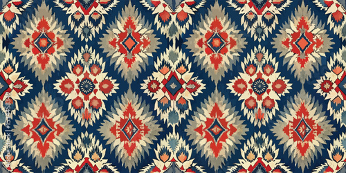 Vibrant abstract textile pattern featuring bold floral motifs.