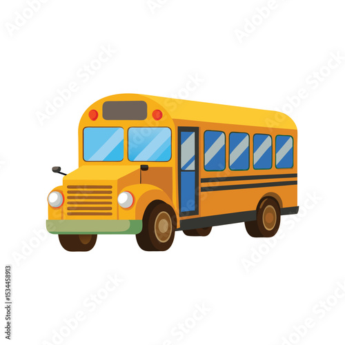 School Bus Vector Illustration – Yellow Vehicle Icon, Student Transport, Education Bus, Cartoon Graphic Art

