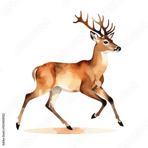 Watercolor Deer Illustration-Elegant Buck with Antlers-Nature Inspired Artwork-Wildlife Painting for Home Decor-Artistic Animal Portrait-Brown and White Deer Design