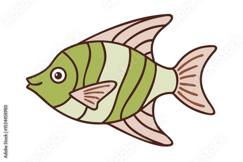 Adorable Cartoon Fish Illustration Green and White Striped Design