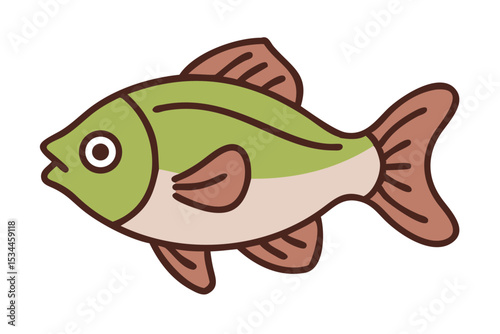 Charming Cartoon Illustration of a Green and Beige Fish