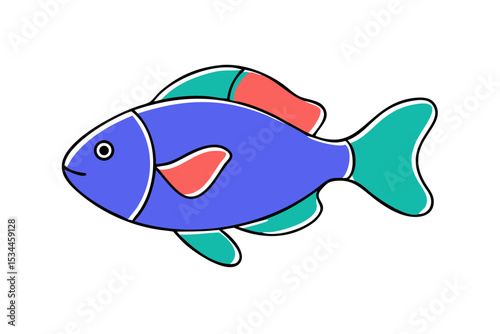 Vibrant Blue Fish Illustration Colorful Underwater Creature Design