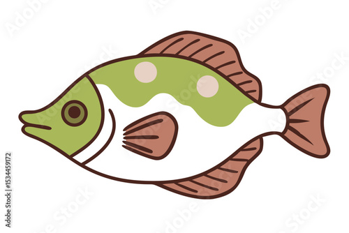 Adorable Cartoon Fish Illustration Green and White Aquatic Creature