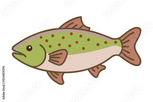 Cute Cartoon Trout Illustration Green and Beige Fish Drawing