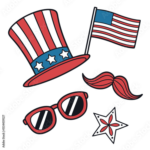 Red White Blue Fourth of July Costume Props Vector Icons