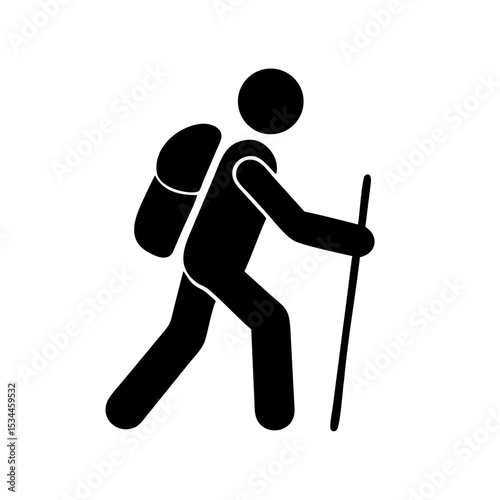 Hiking Icon Silhouette of a Hiker with Backpack and Trekking Pole