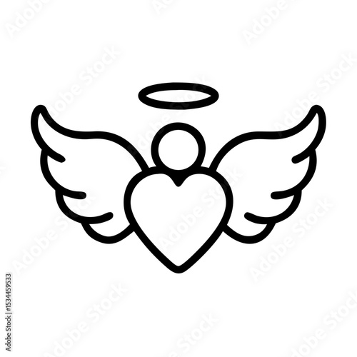 Angel Wings Heart Halo Line Art Design Graphic