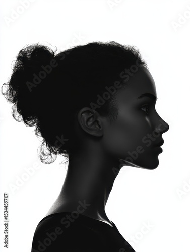 Black silhouette of a female profile isolated on white background anonymity concept : Generative AI