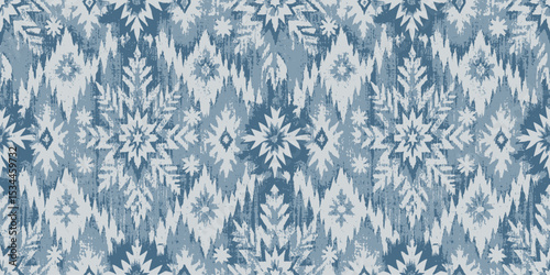 Abstract blue and white patterned design with intricate geometric shapes.