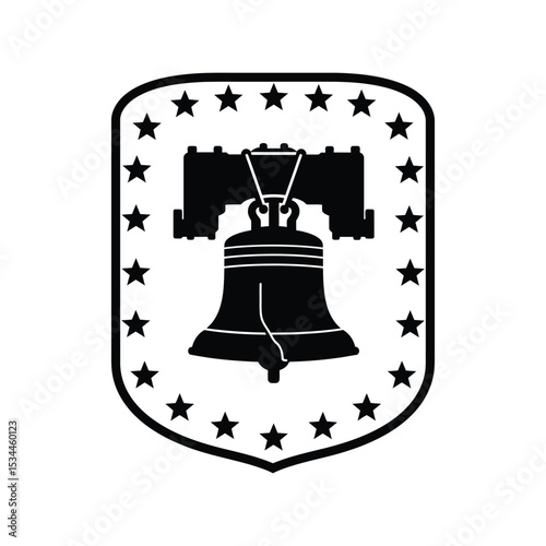 4th of July Vector Illustration – Liberty Bell Shield, Star Badge, Independence Day, American Patriotic Art

