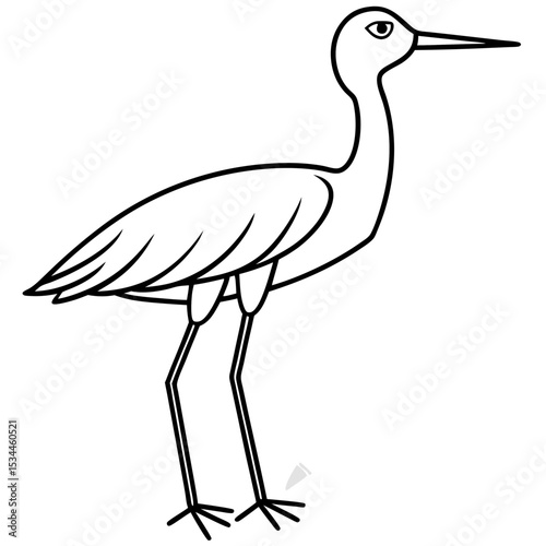 Minimalist Stilt Bird Line Art Illustration