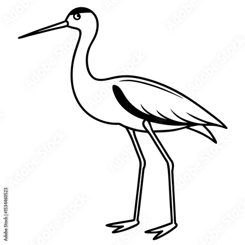 Minimalist Stilt Bird Line Art Illustration