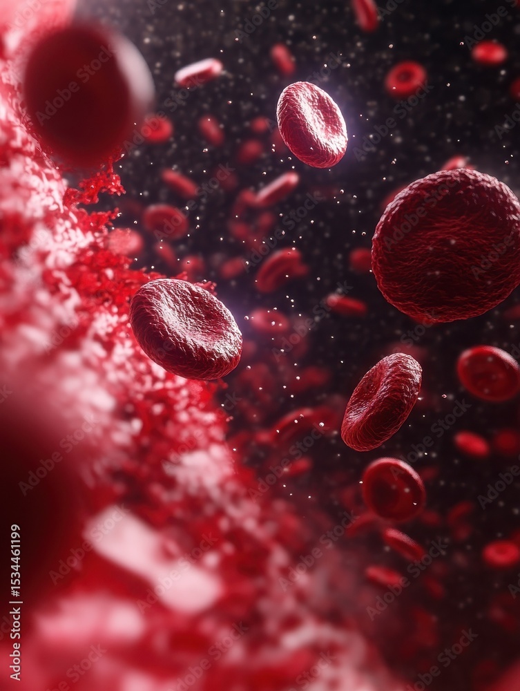 Fototapeta premium Red blood cells and viruses in dynamic bloodstream environment