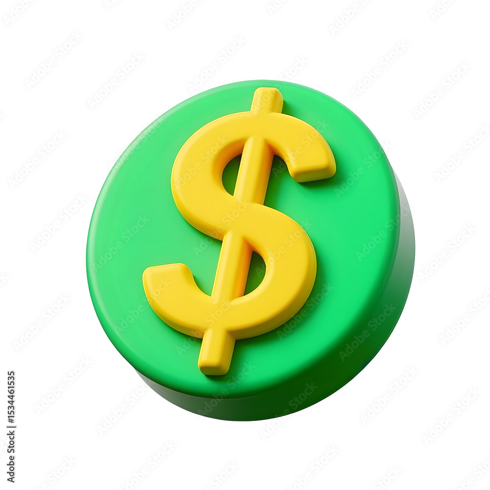 Obraz premium A Green Dollar Coin Featuring a Golden Money Sign Isolated